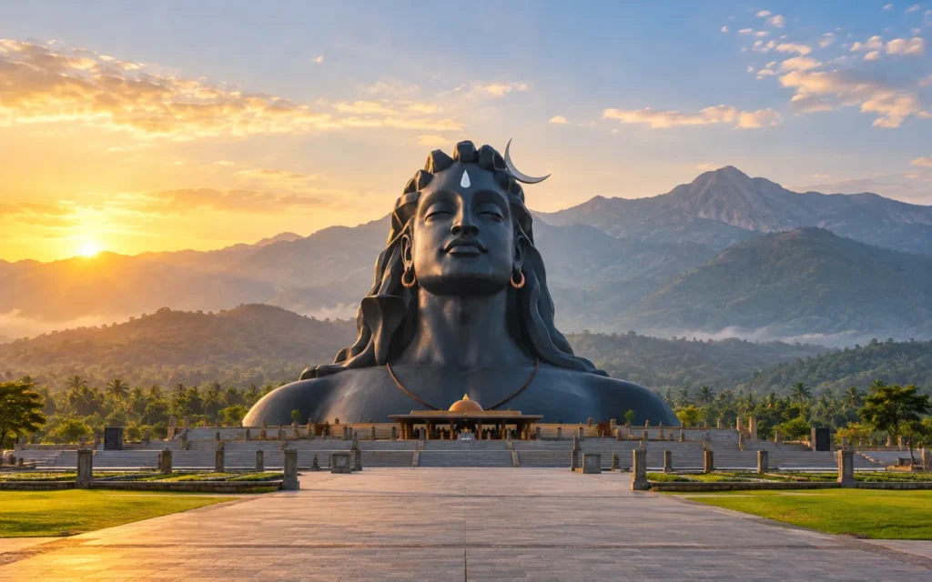 Adiyogi Shiva statue at the Velliangiri foothills near Coimbatore