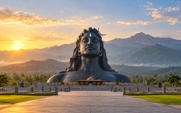 Adiyogi Shiva statue at the Velliangiri foothills near Coimbatore