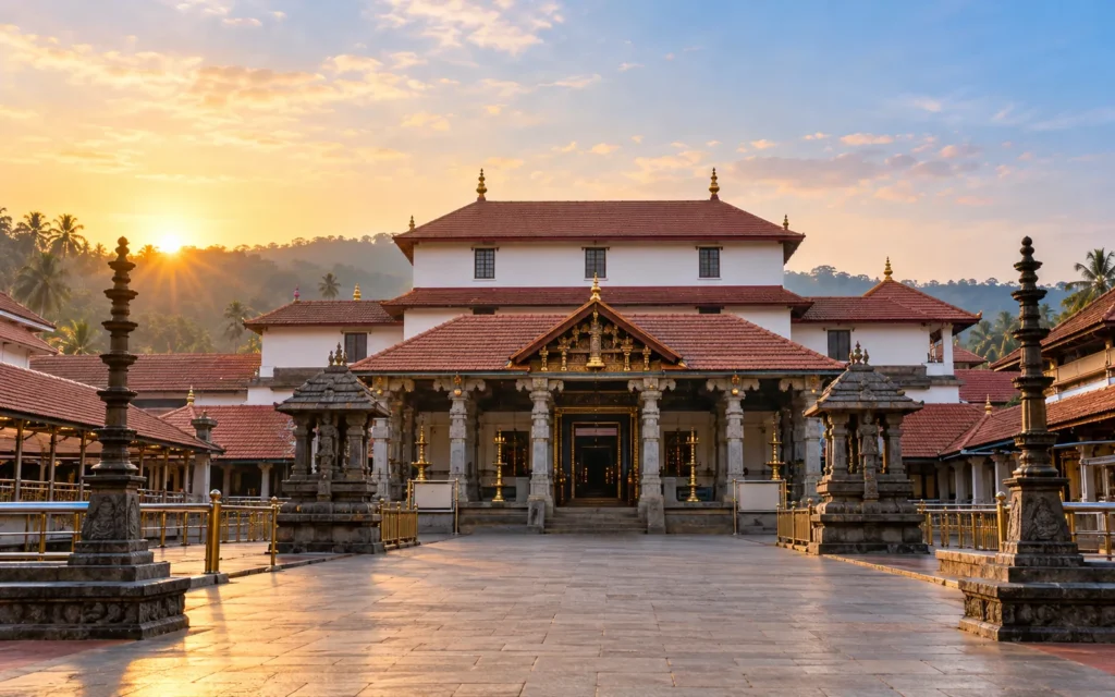 Traditional gateway of Sri Manjunatha Temple in Dharmasthala