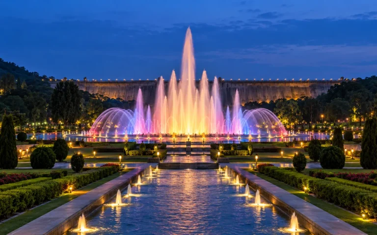 Illuminated musical fountains at Brindavan Gardens near Mysore, part of our mysore one day trip from coimbatore