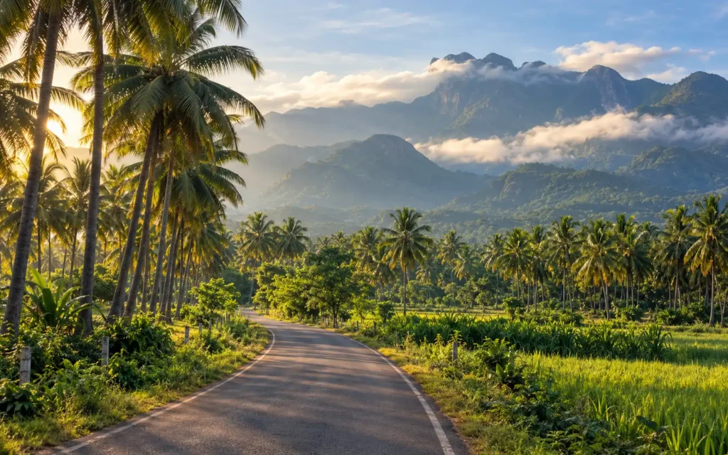 Coconut groves and the Anamalai hills near Pollachi