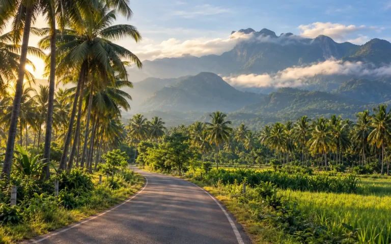 Coconut groves and the Anamalai hills near Pollachi
