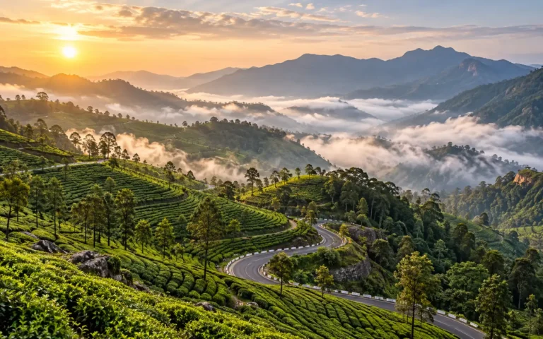 Valparai tea estates and winding mountain road